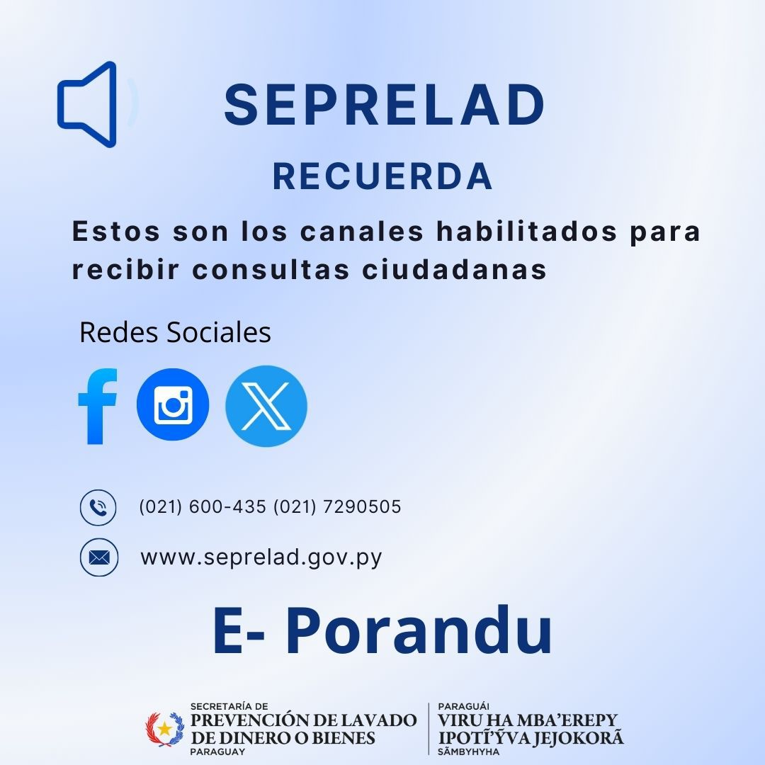 SEPRELAD recuerda los canales de comunicación habilitados para consultas ciudadanas